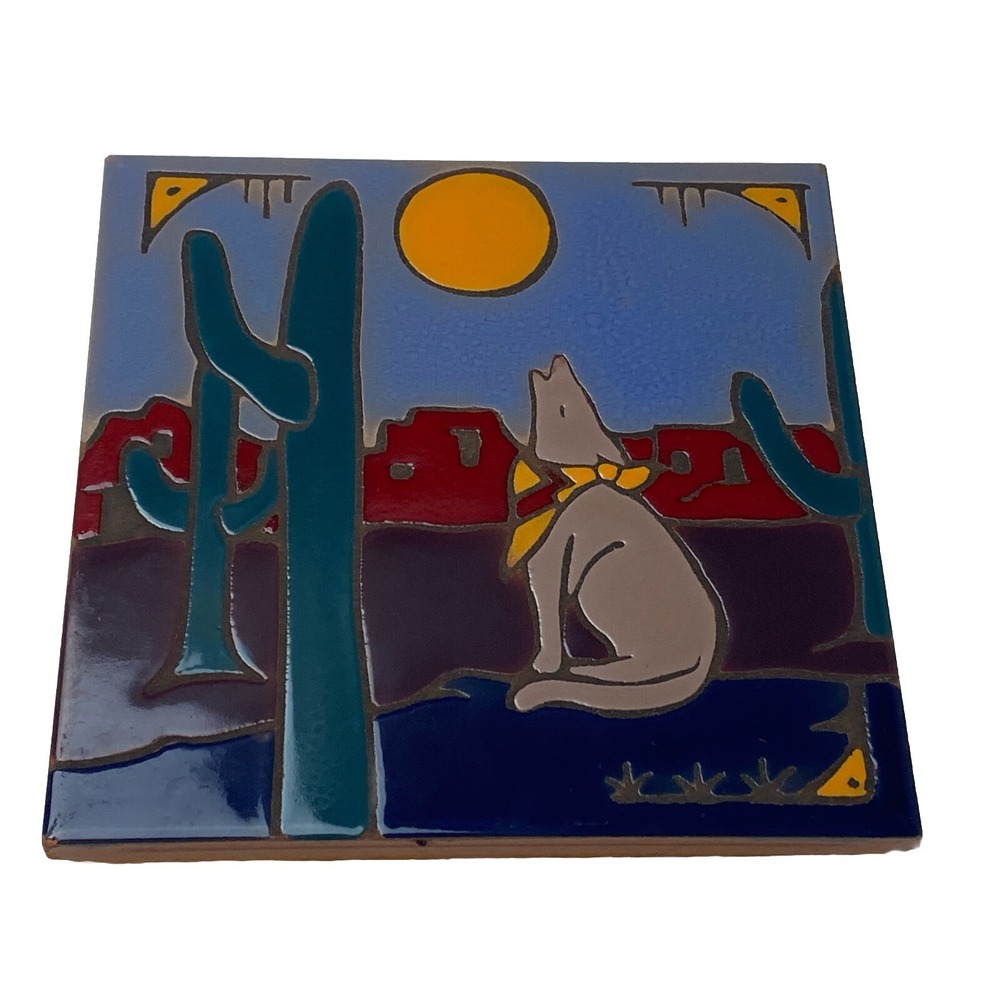 Vintage Mag Mor Coyote Howling At The Moon Trivet Tile By Christine Fitzgerald